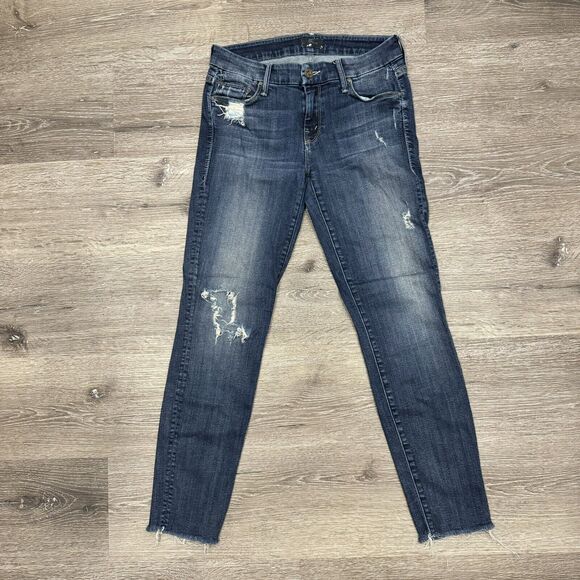 Mother The Looker Ankle Step Fray Distressed Blue Jeans Women Sz 26 Stretch Jeg - Picture 1 of 8